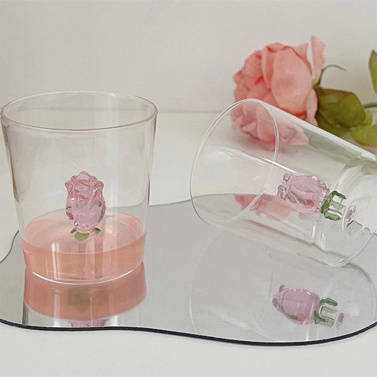 3D Rose Bloom Glass Cup
