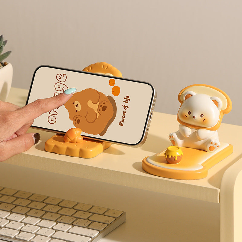 Kawaii Bear & Toast Phone Stand 🧸🍞 | Cute Desktop Mobile Holder