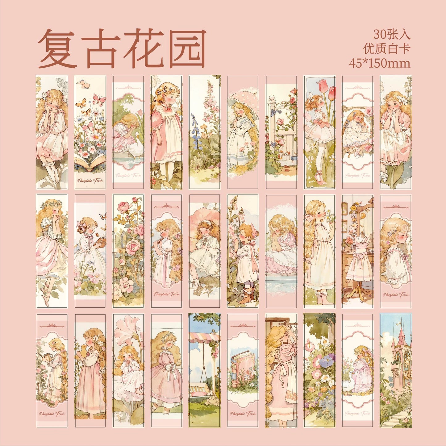 Set of 30 Vintage Garden Girl Fairytale Bookmarks