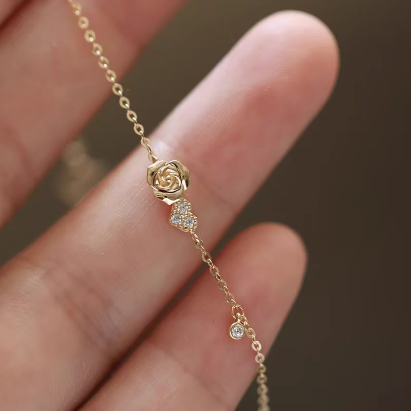 S925 Silver Minimal Rose Heart Bracelet with Gold Coating