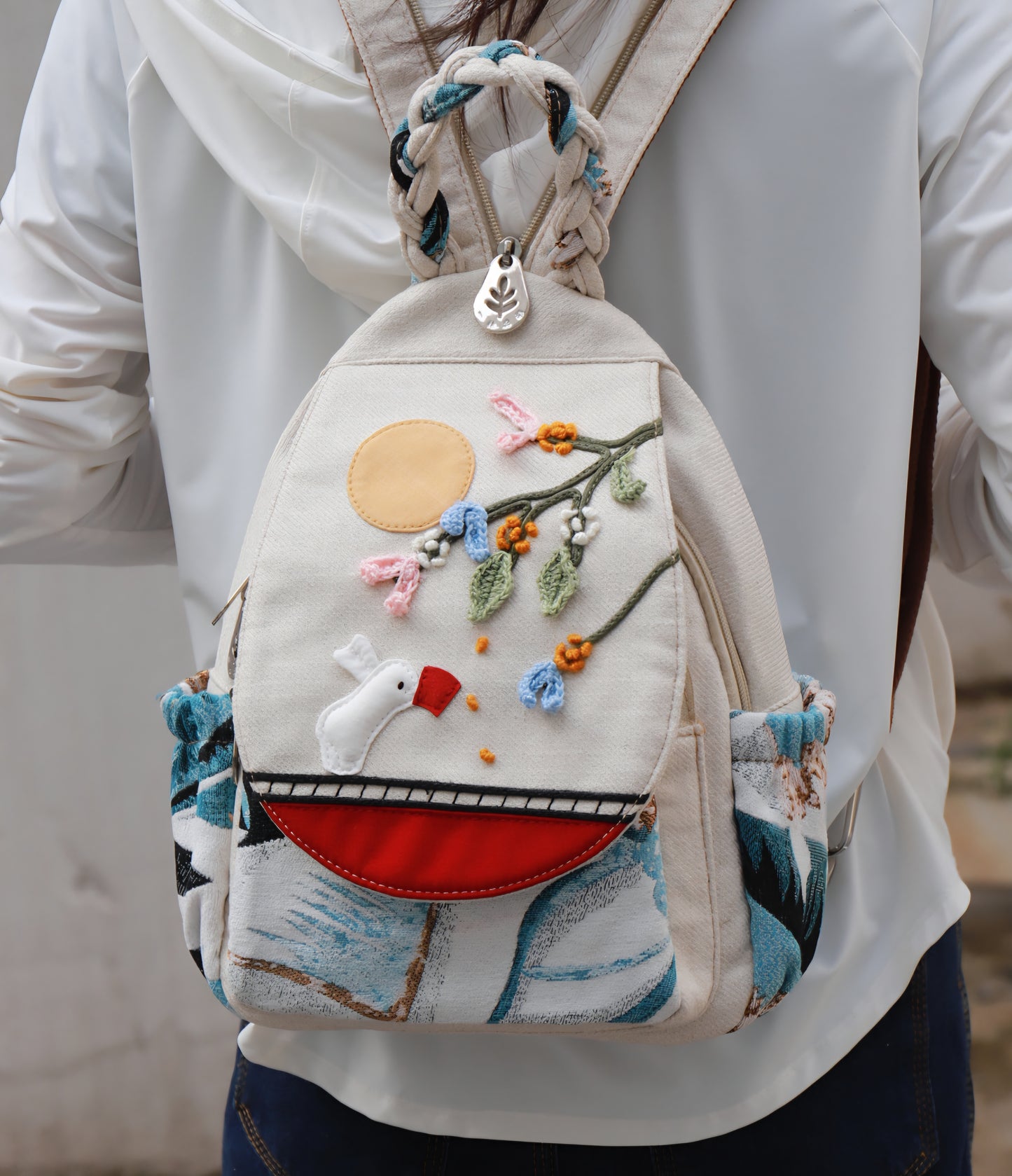 🌸🧵Handmade Whimsical Garden Stroll Backpack 🕊️
