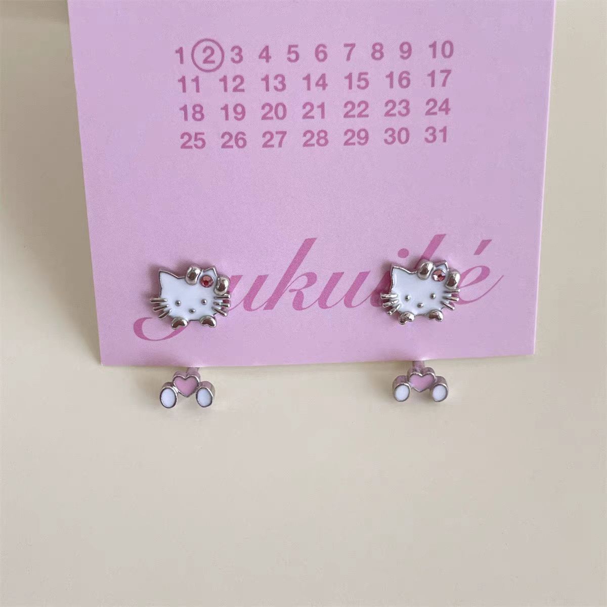 Hello Kitty Dangle Stud Earrings 💖✨ | Kawaii Heart Drop Earrings