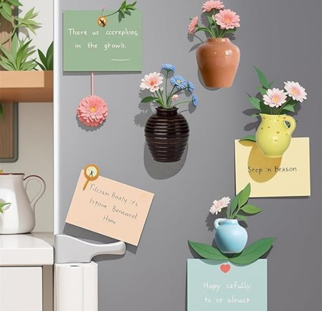 Set of 8 Mini Flower Vase Pot Fridge Magnets