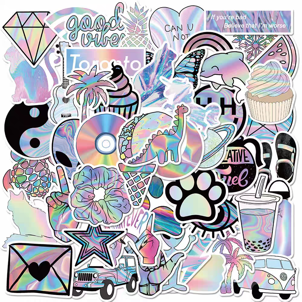 PS17 Set of 50 Holographic Look Y2K Vibes Stickers Pack