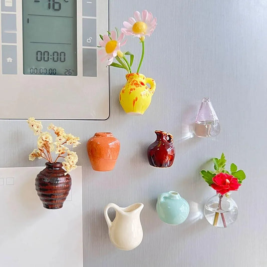 Set of 8 Mini Flower Vase Pot Fridge Magnets