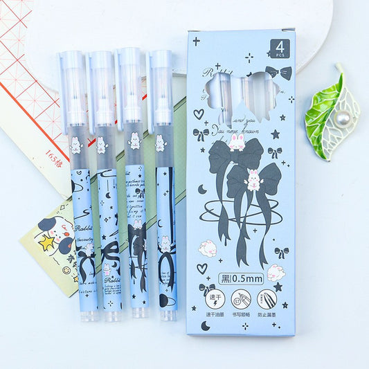 Kawaii Blue Black Bow 4 Pens Set