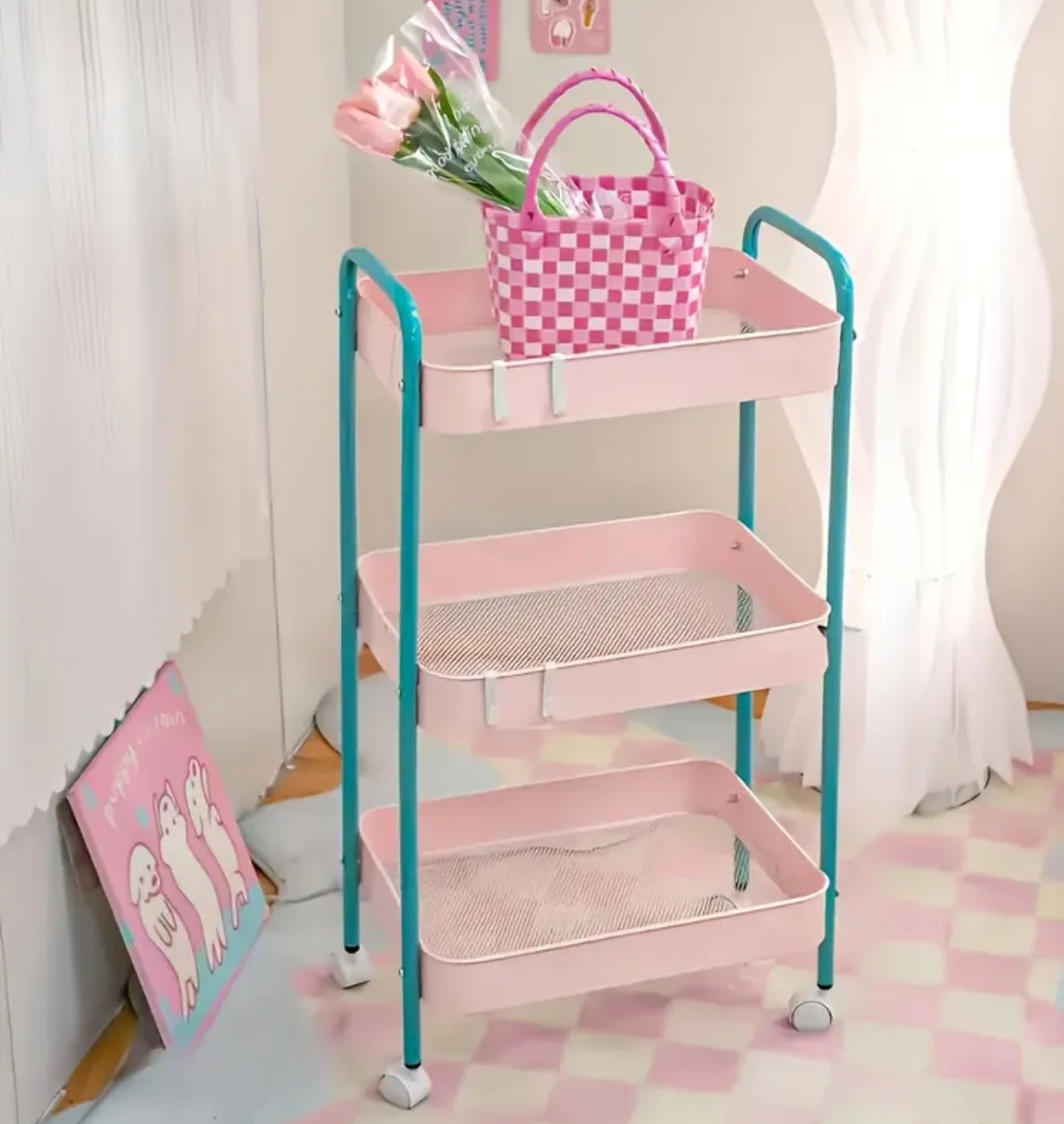 Pastel Rolling Storage Trolley Cart 3 Tier