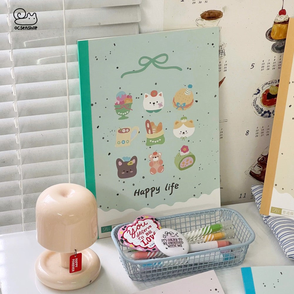 Happy Life Kawaii Cute B5 Ruled  Notebook – Pastel Cartoon Designs 🎀📒