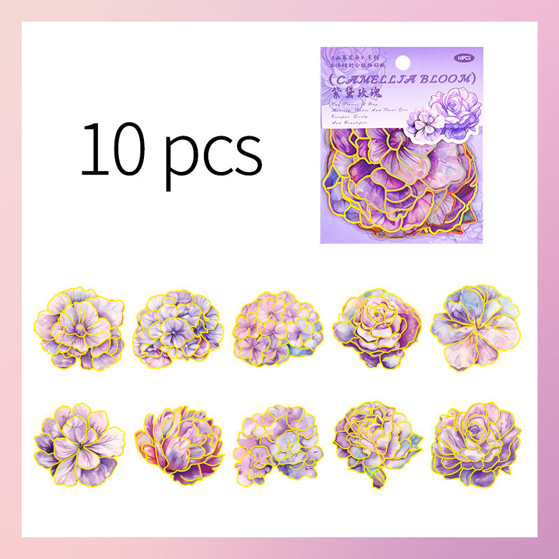 Camellia Bloom Floral Sticker Set – 10 Pieces