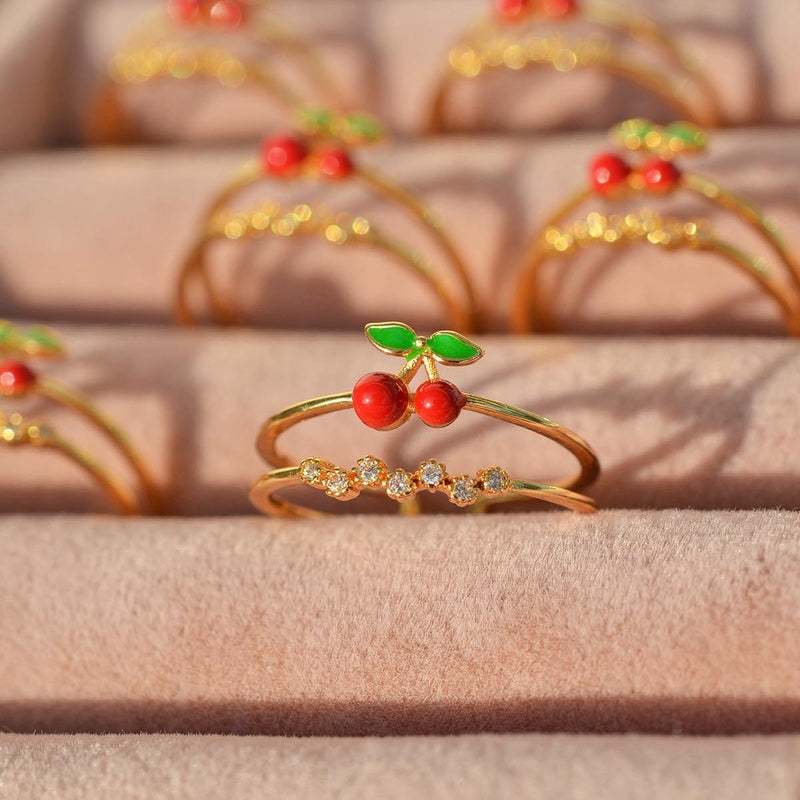 Korean Cherry Kiss Adjustable Ring