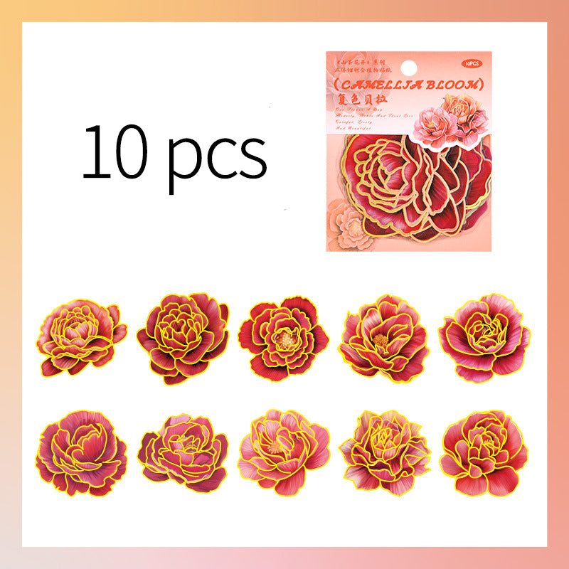Camellia Bloom Floral Sticker Set – 10 Pieces