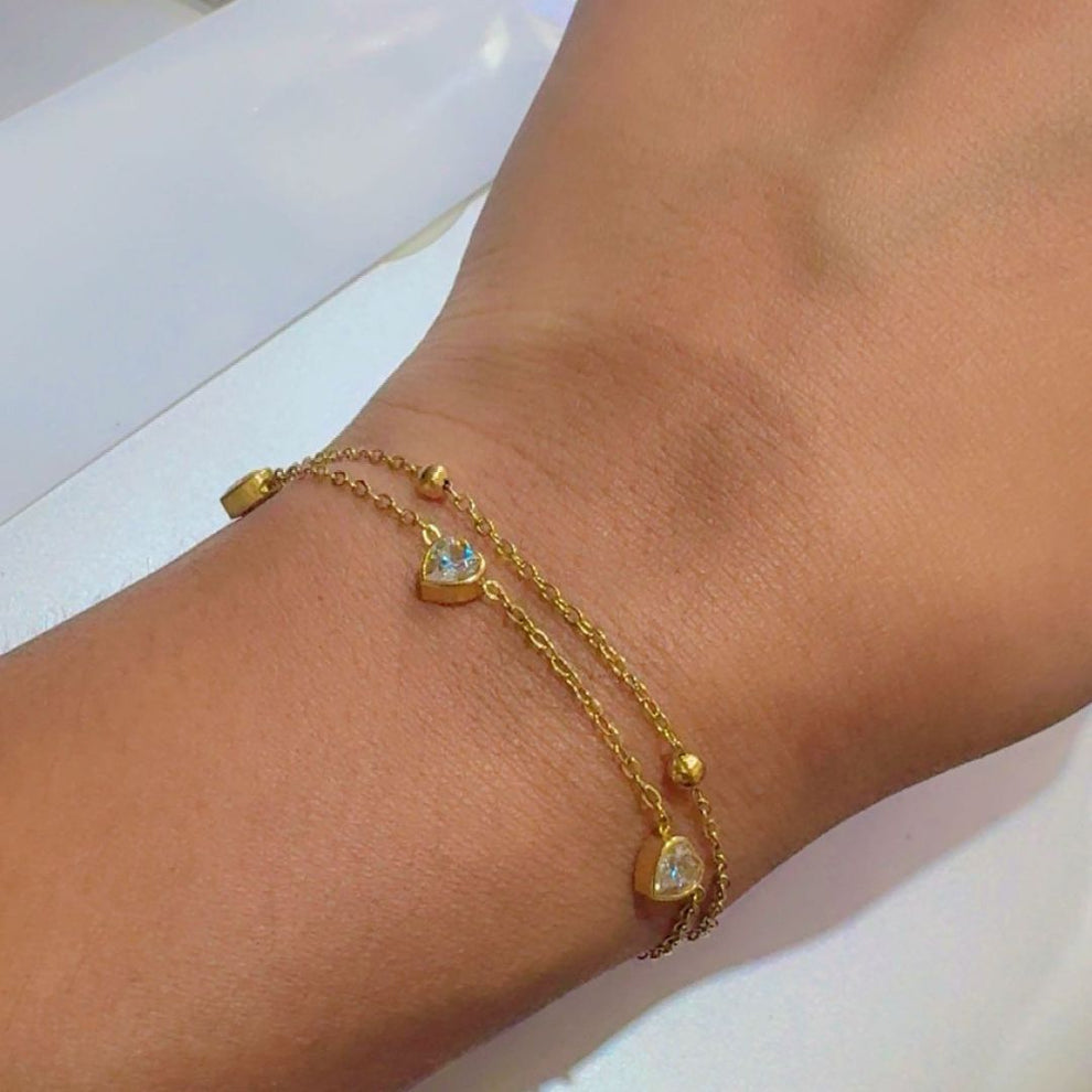 Waterproof Double Layered Heart Stone Bracelet