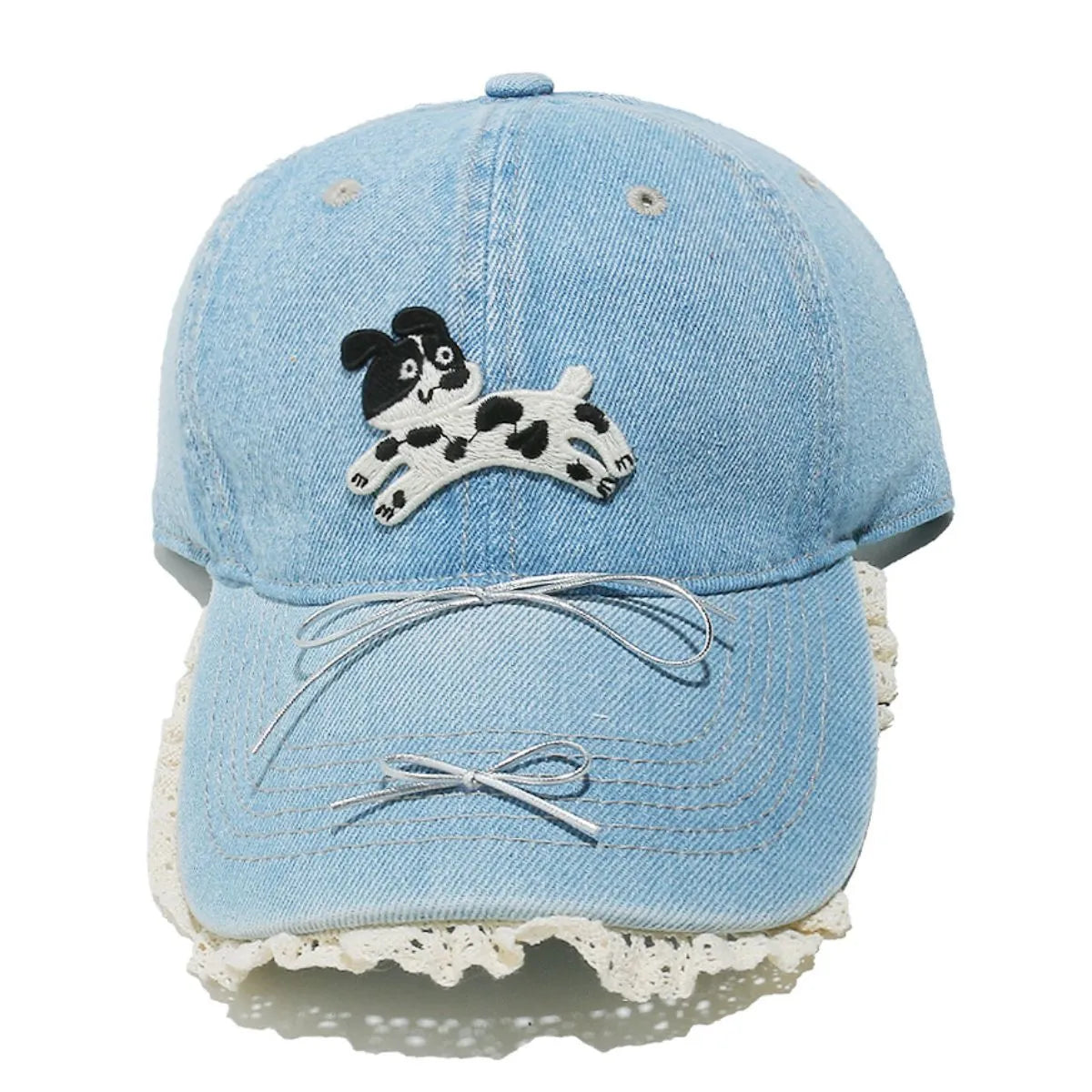 🩵 Denim Lace Bow Dog Cap