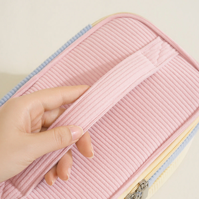 Pastel Corduroy Double-Layer Makeup Organiser 💛🩷💙