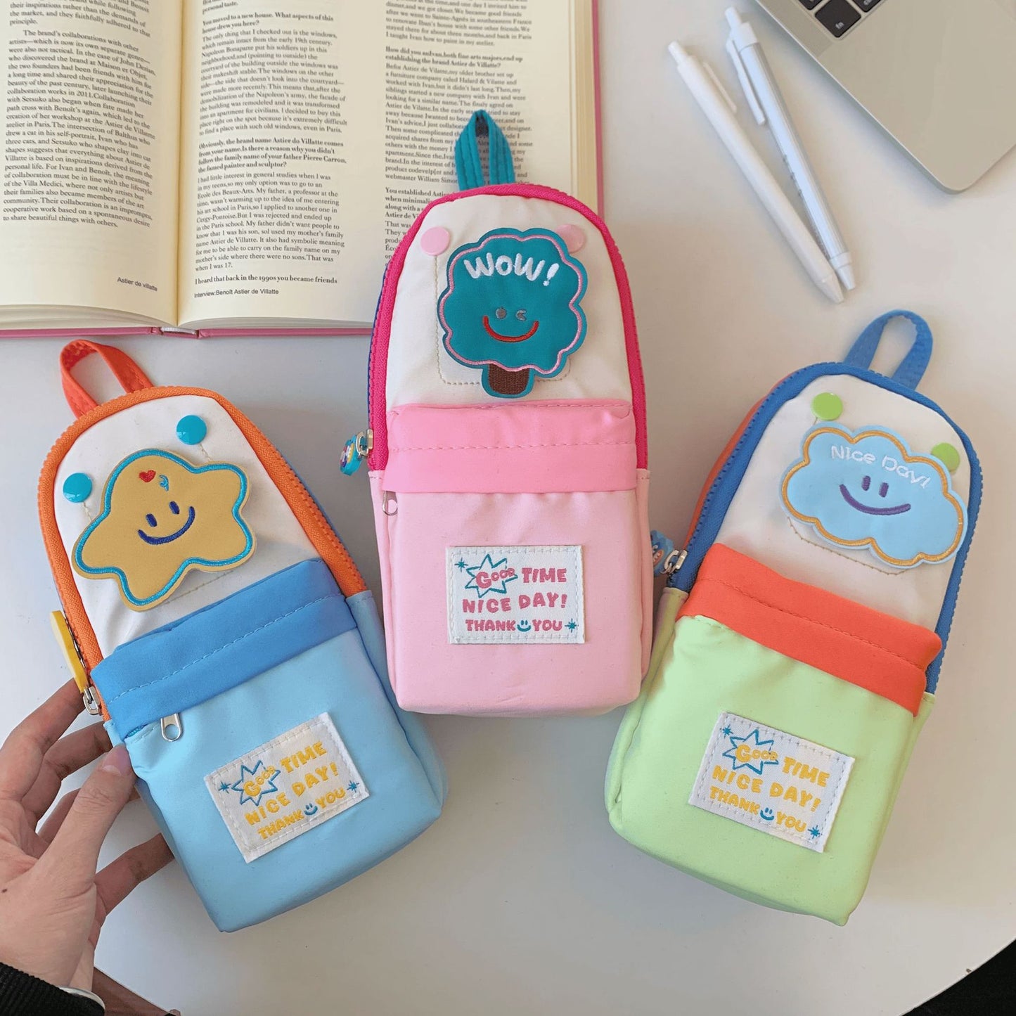 Cute Cloud & Star Pencil Case Pouch – Kawaii Multi-Pocket Stationery Case Multipurpose Organiser