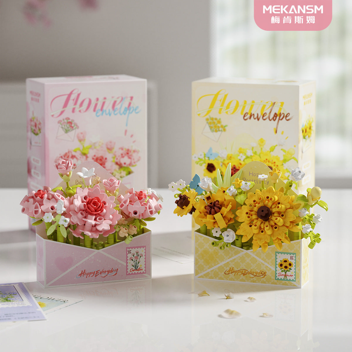 Mini Flower Envelope Building Block Set – Cute DIY Floral Bouquet