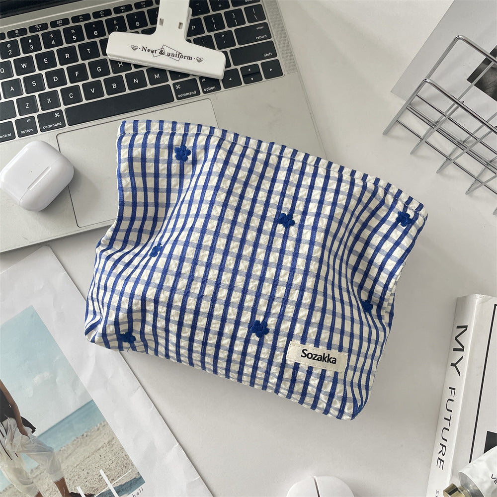 Bow Blue Gingham & Stripe Cosmetic Pouches 🩵🎀