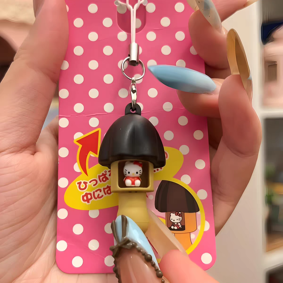 Hello Kitty Peek-A-Boo Mushroom Keychain / Phonetag / Keycharm