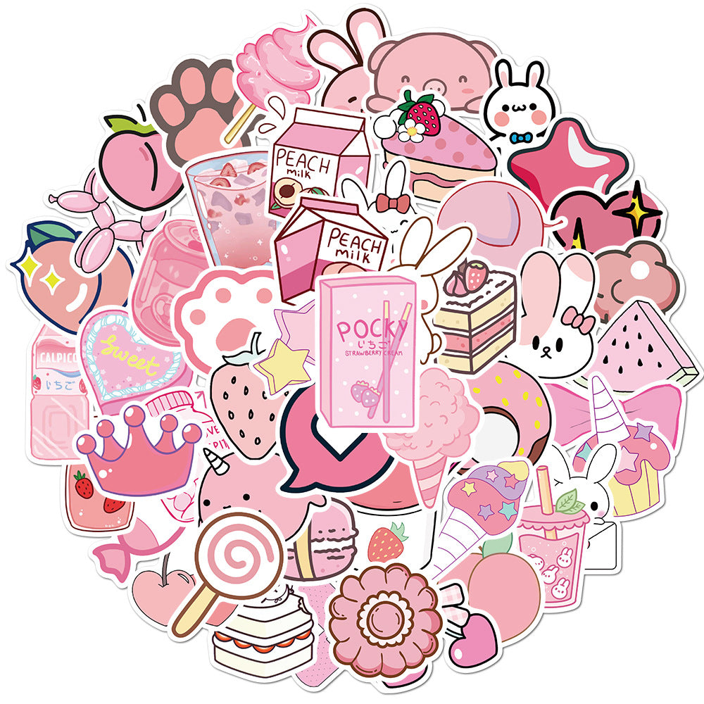 PS16 Set of 50 Pink Kawaii Candy & Sweeties Sticker Pack