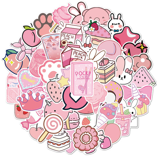 PS16 Set of 50 Pink Kawaii Candy & Sweeties Sticker Pack