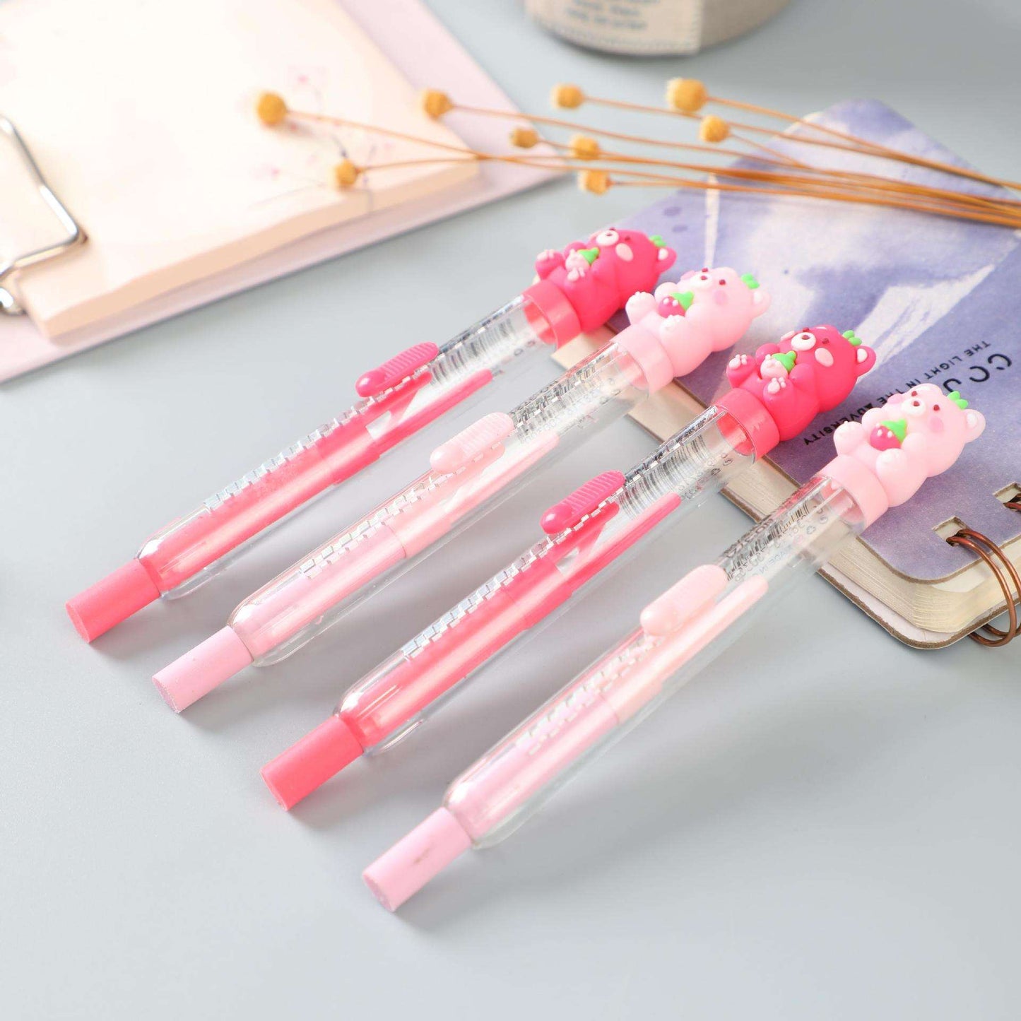 Berry Pink Push Cute Telescopic Erasers 🍓🐻