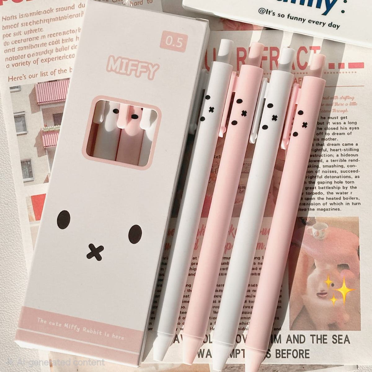 Miffy 0.5mm Pastel 4 Gel Pens Set – Pink & White