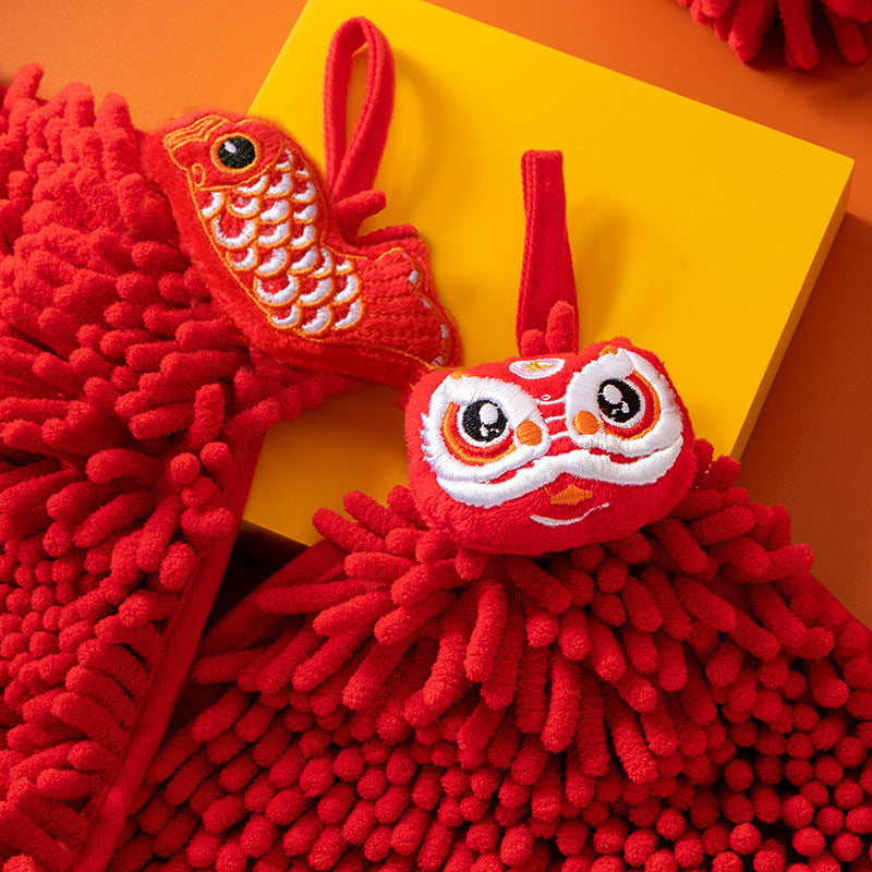 Lucky Red Chenille Hanging Towel