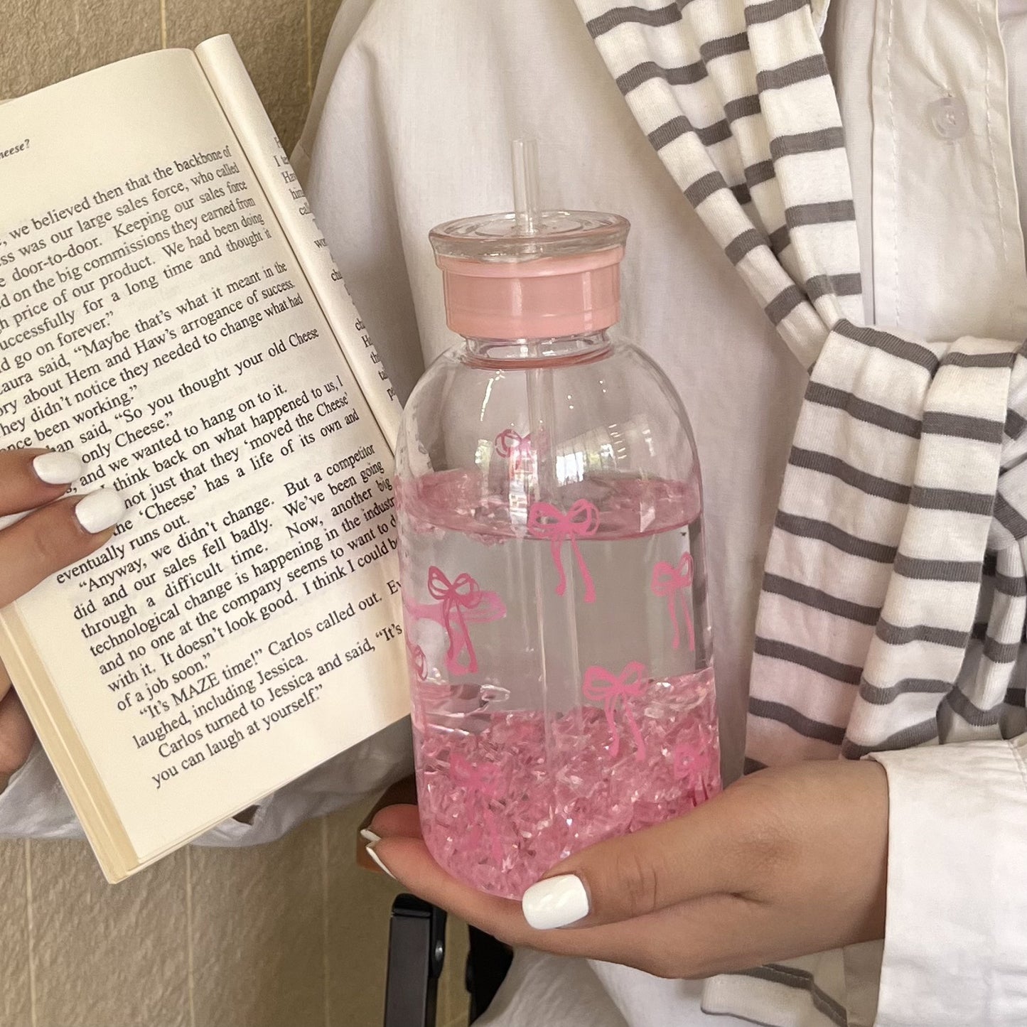 Pink Bow Crystal Water Sipper Bottle 🎀