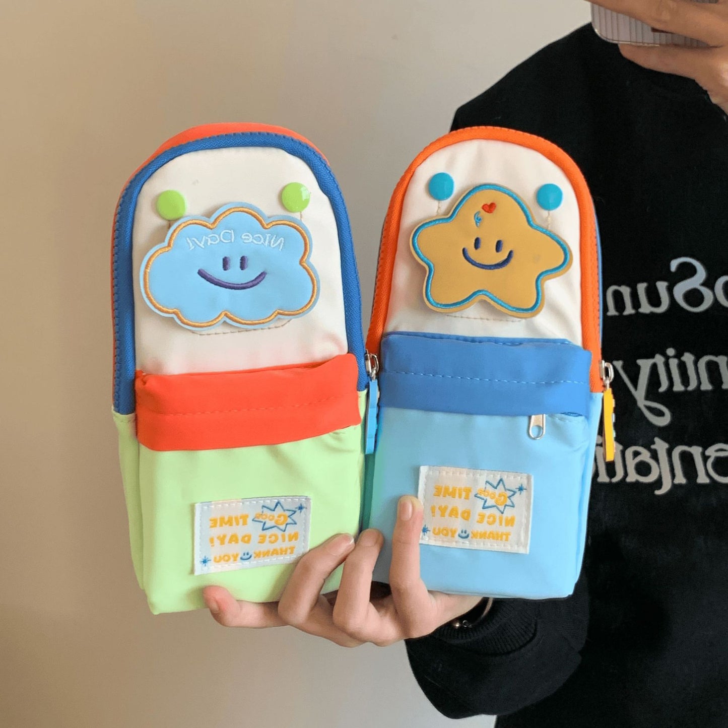 Cute Cloud & Star Pencil Case Pouch – Kawaii Multi-Pocket Stationery Case Multipurpose Organiser