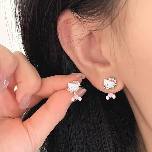 Hello Kitty Dangle Stud Earrings 💖✨ | Kawaii Heart Drop Earrings