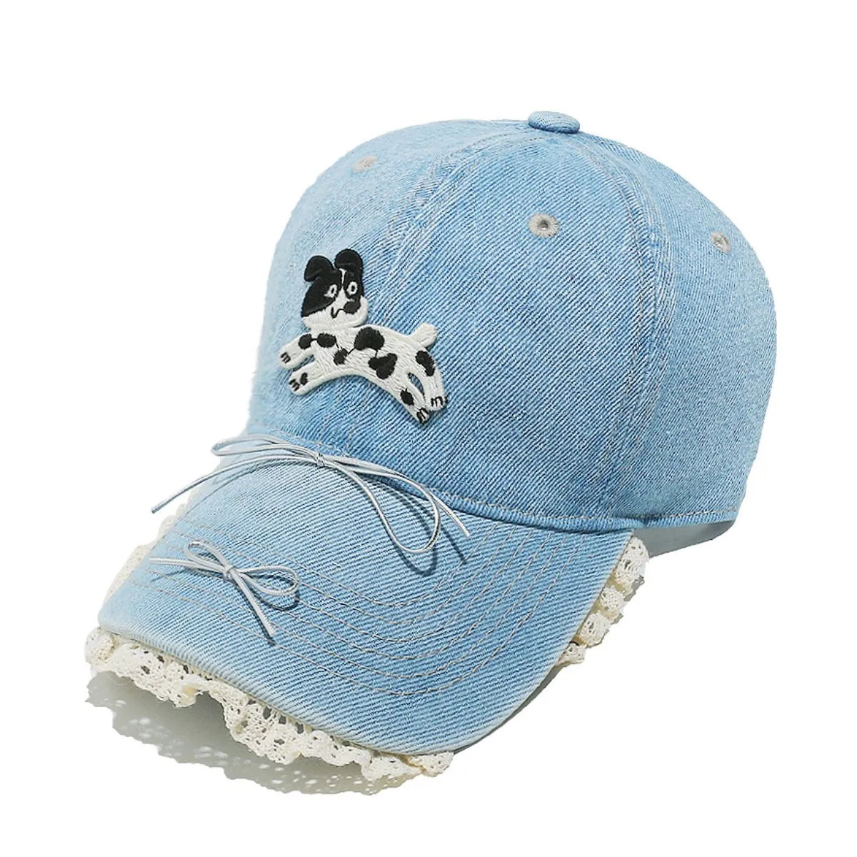 🩵 Denim Lace Bow Dog Cap