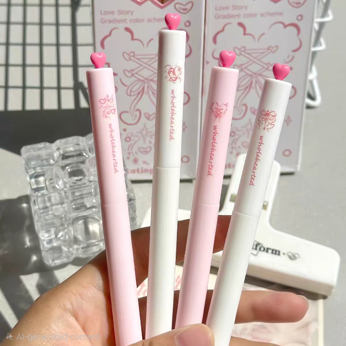 Set of 4 Heart Top Click Pens