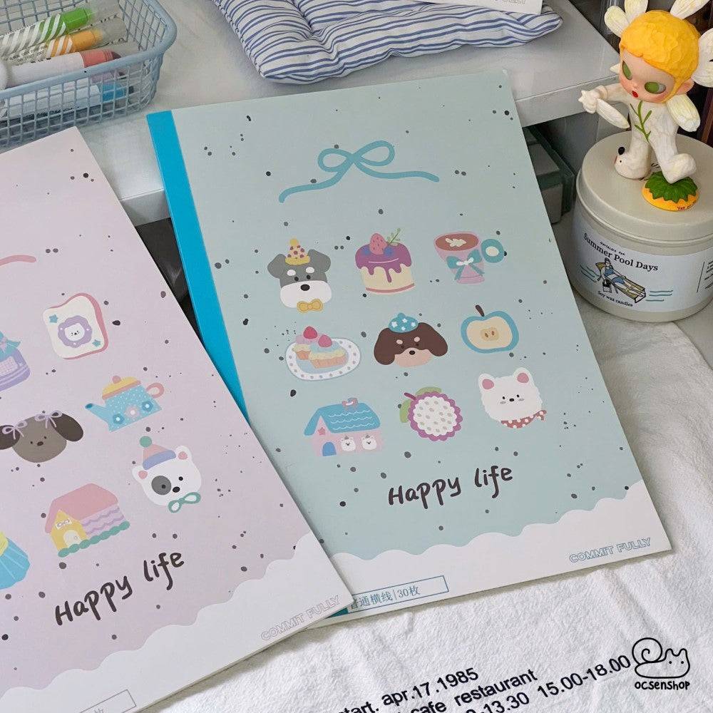 Happy Life Kawaii Cute B5 Ruled  Notebook – Pastel Cartoon Designs 🎀📒