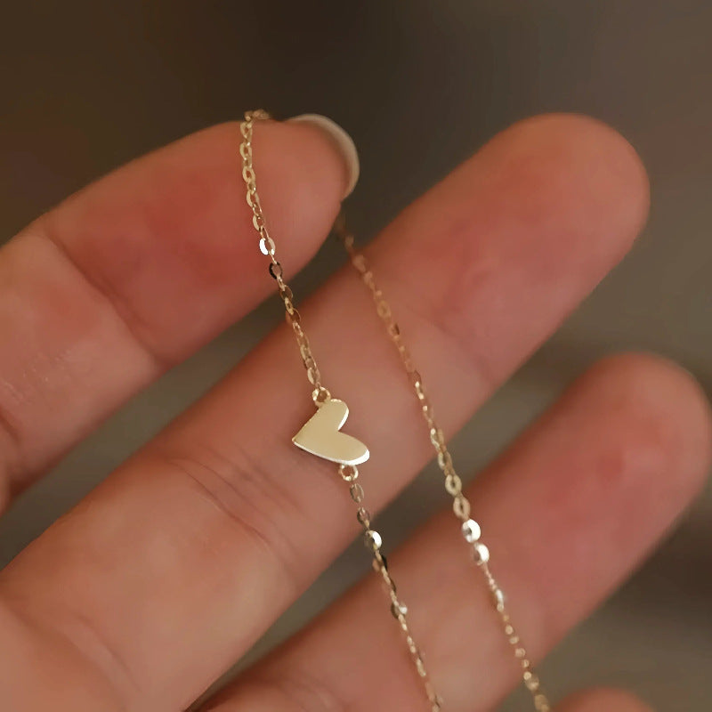 S925 Silver Minimal Rose Heart Anklet with 14k Gold Plating