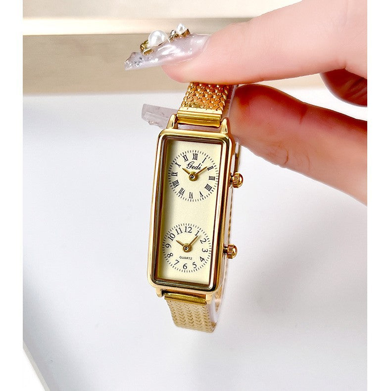 Vintage Dual Dial Gold Mesh Watch ⌚💛