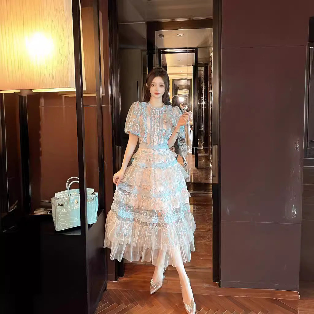 Pastel Bloom Korean Ruffle Dress