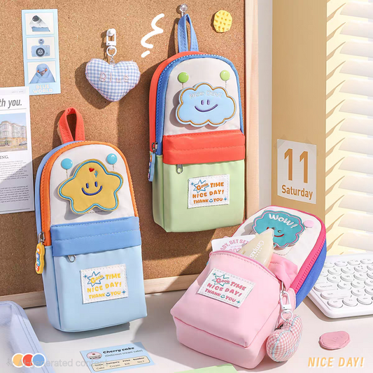 Cute Cloud & Star Pencil Pouch – Kawaii Multi-Pocket Stationery Case Multipurpose Organiser