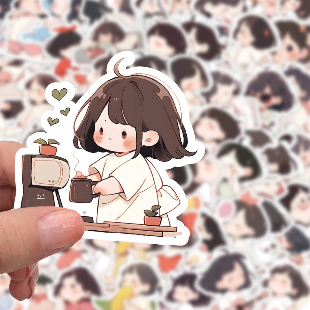 PS1 - 64 pcs Cute Girl Vinyl Stickers for Scrapbooking, Journals, Laptops