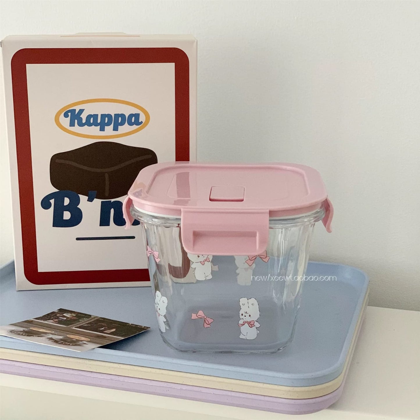 Bow Pink Bunny Airtight Glass Snack Jar
