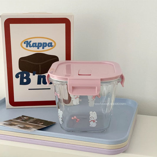 Bow Pink Bunny Airtight Glass Snack Jar
