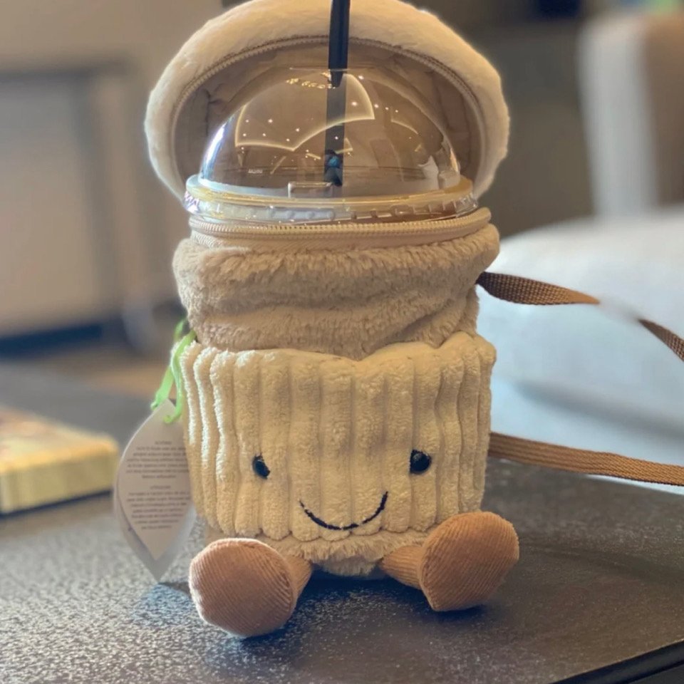 ☁️ Sip Buddy Plush Cup Holder Coffe Milk Tea Crossbody Bag 🧋✨
