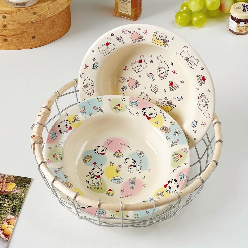 Sweet Puppy & Kitty Ceramic Pastel Bowls