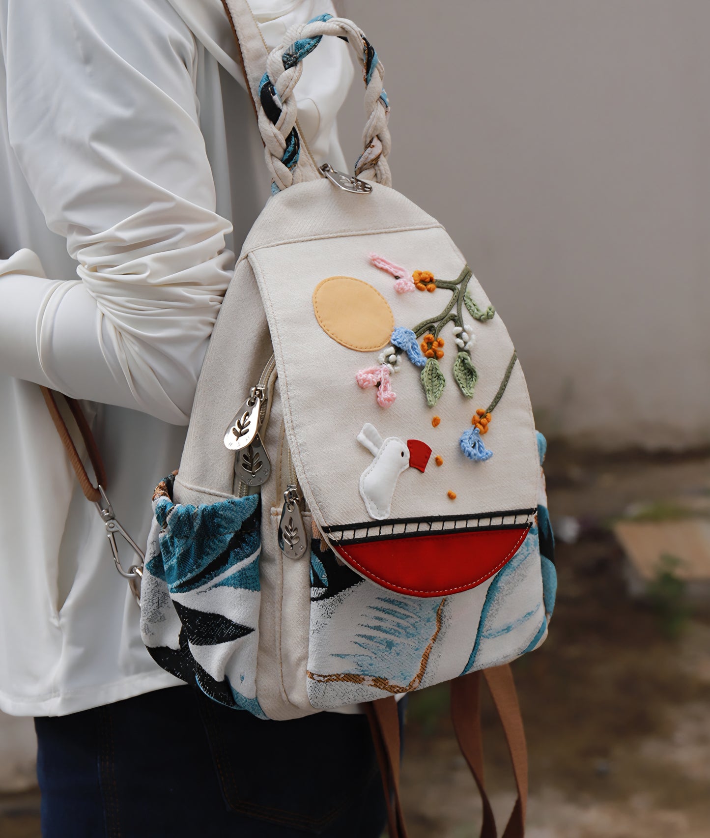 🌸🧵Handmade Whimsical Garden Stroll Backpack 🕊️