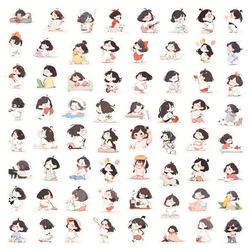 PS1 - 64 pcs Cute Girl Vinyl Stickers for Scrapbooking, Journals, Laptops