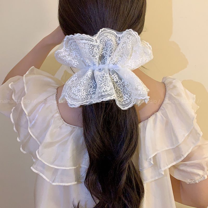 Lace Bloom Scrunchie – Soft Vintage Hair Tie 🌸🎀