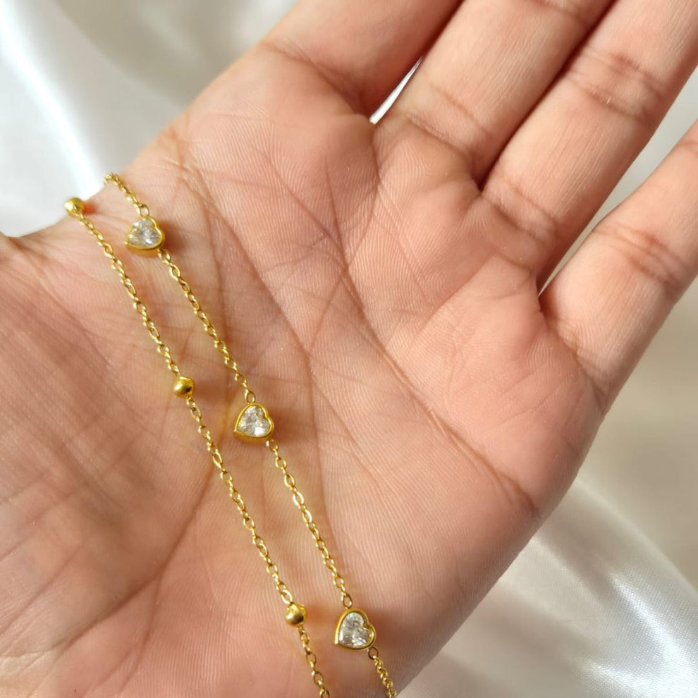 Waterproof Double Layered Heart Stone Bracelet