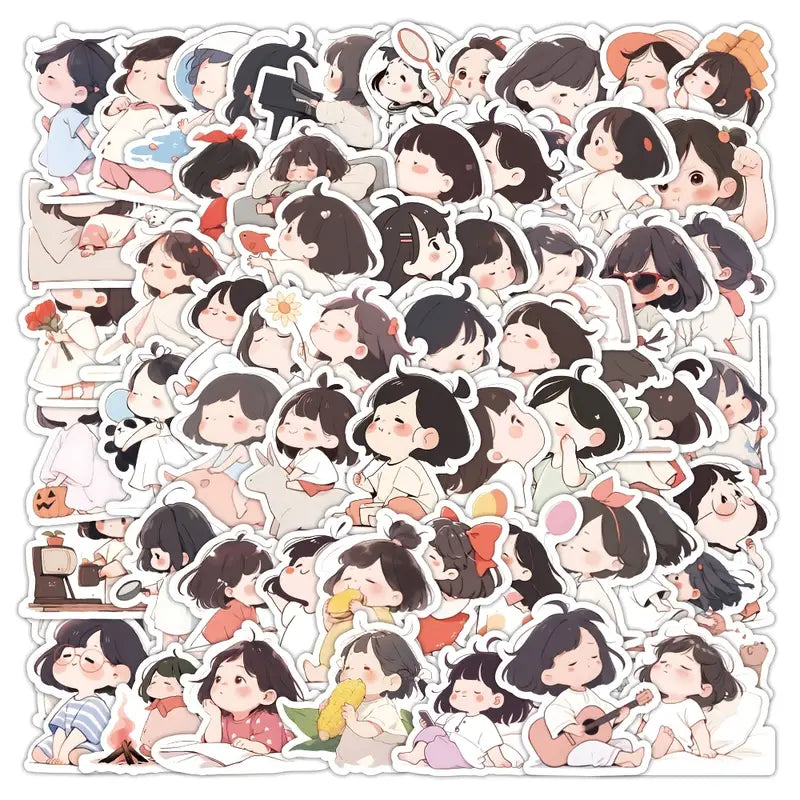 PS1 - 64 pcs Cute Girl Vinyl Stickers for Scrapbooking, Journals, Laptops