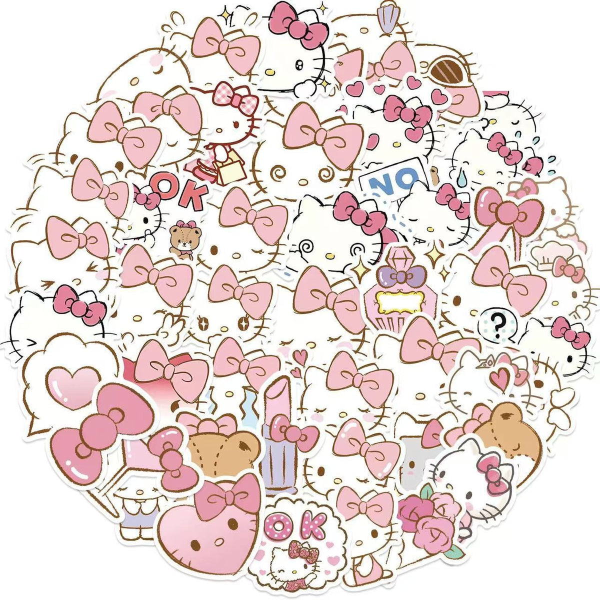 PS21 Set of 50 Pink Hello Kitty Bow Stickers Pack