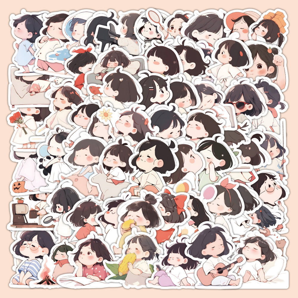 PS1 - 64 pcs Cute Girl Vinyl Stickers for Scrapbooking, Journals, Laptops