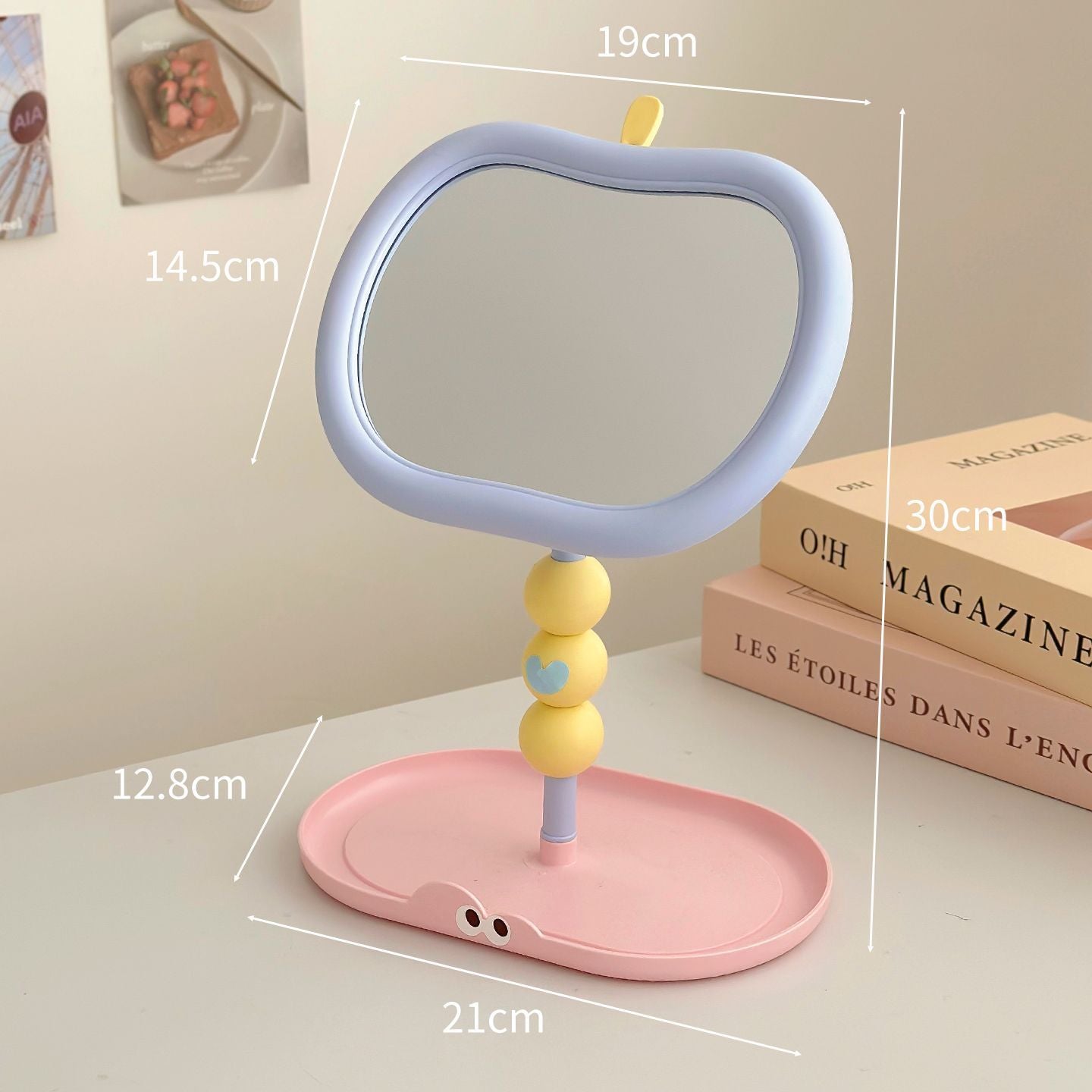 Kawaii Apple Beaded Vanity Mirror with Storage Tray 🎀🪞